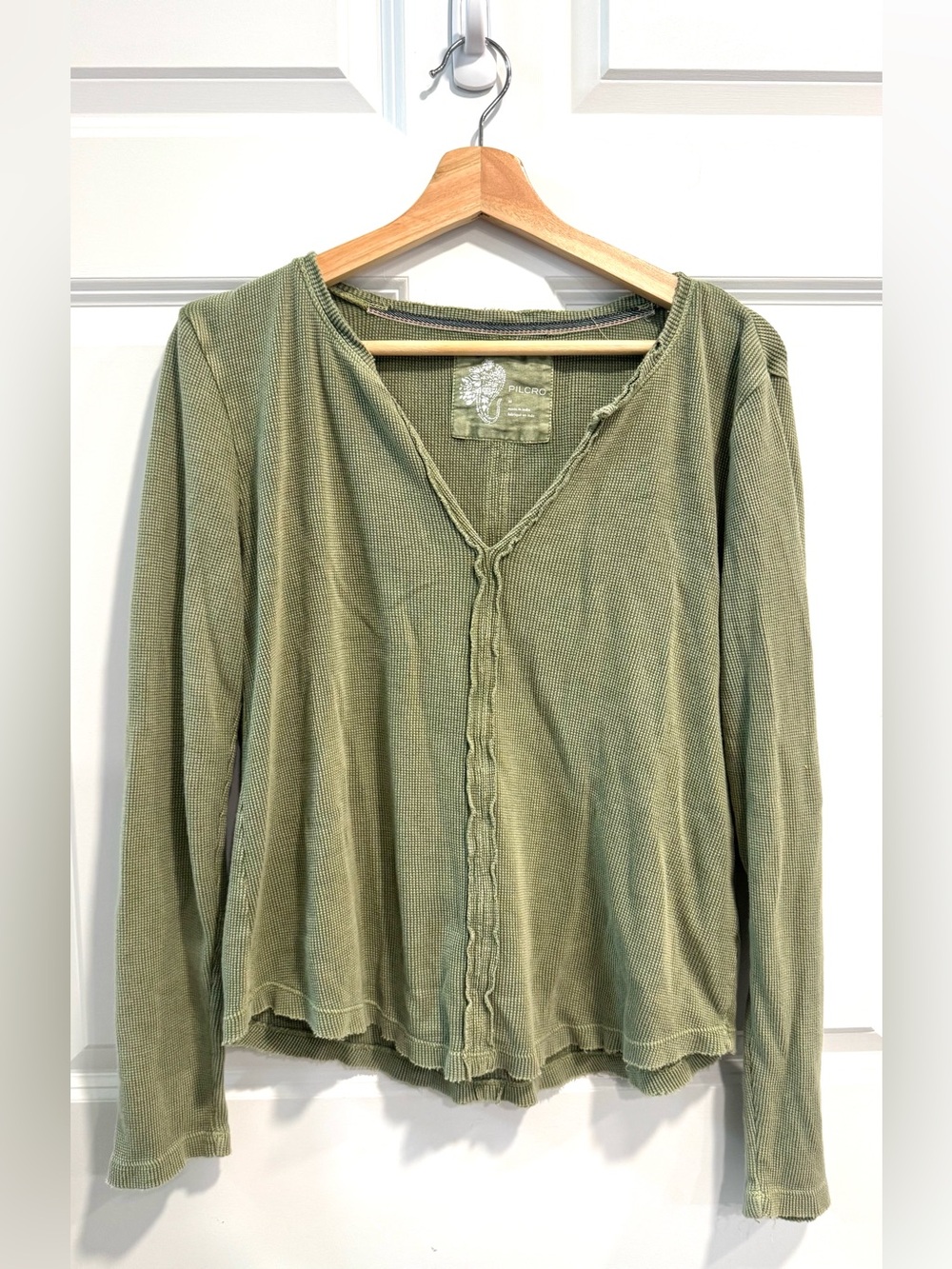 Pilcro by Anthropologie Green Waffle Knit Henley